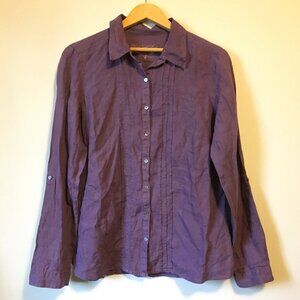 100% Linen Purple Pintuck Button Down Dress Shirt